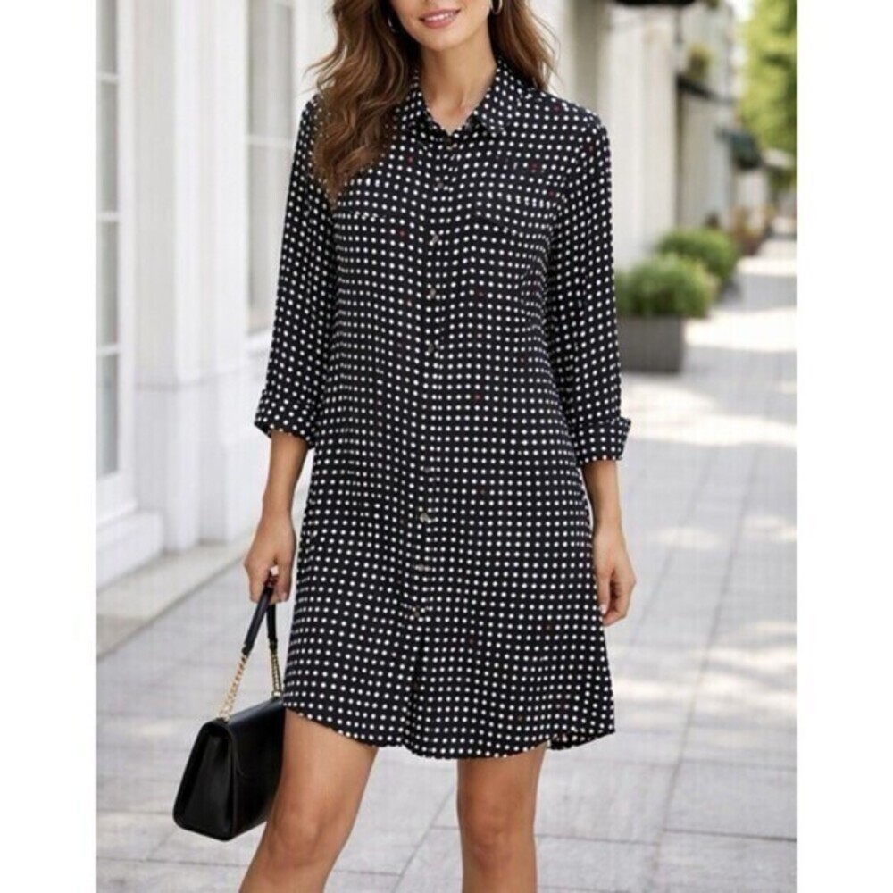 Nordstrom Collection Dress Womens SIZE 6  Navy Blue Polka Dot Silk